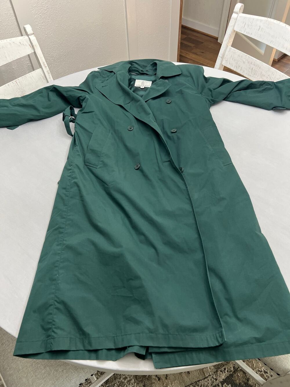 London Fog Green Long Belted Trench Coat Size 10